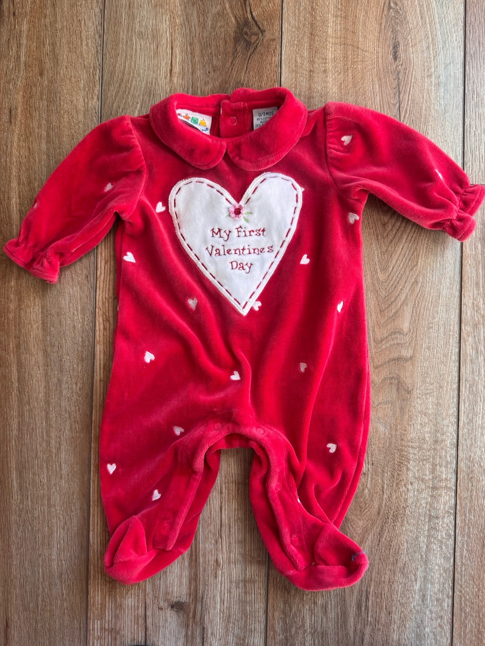 miniwear Red Velour 'My First Valentine's Day' Heart One-Piece vintage